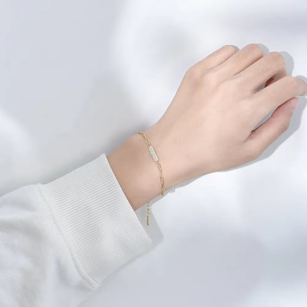 Pulseira Paperclip com Barra de Brilho