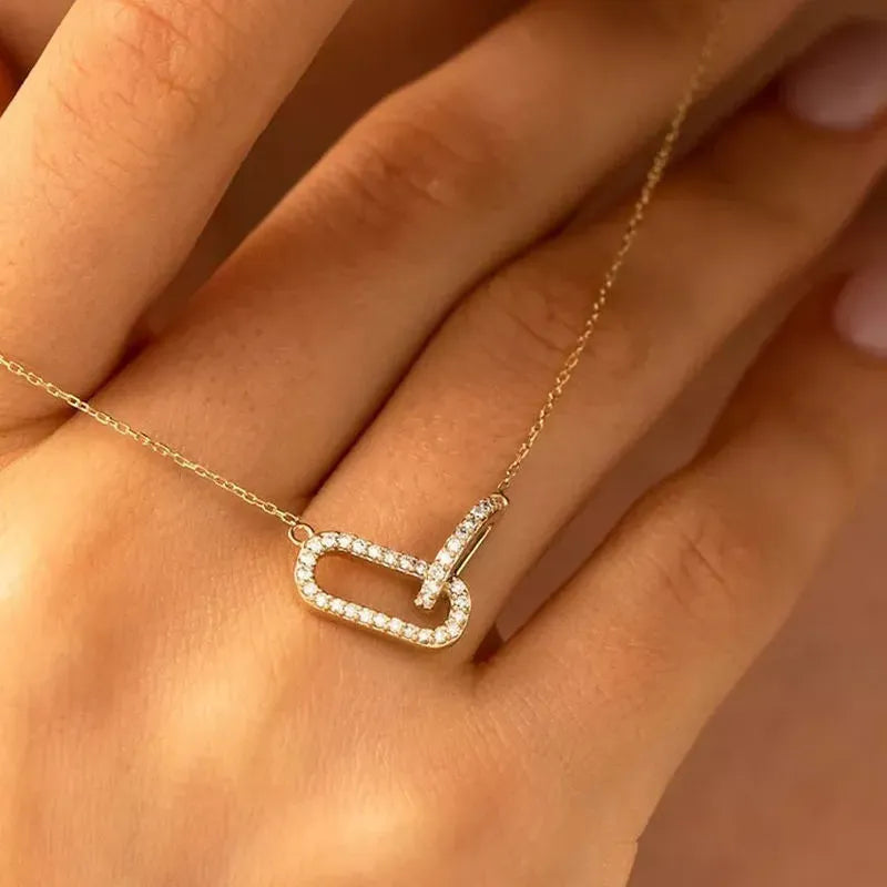 Colar Pendente Duplo Oval Dourado