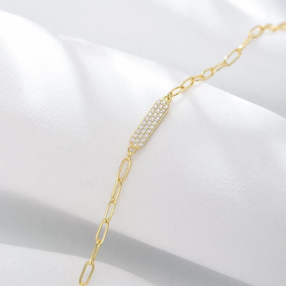 Pulseira Paperclip com Barra de Brilho