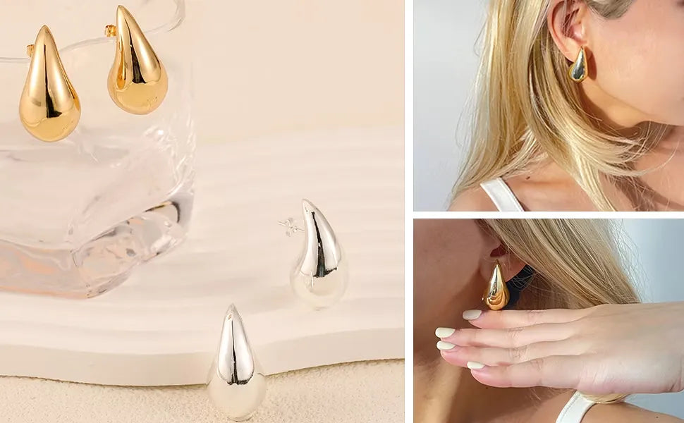 Brincos Argola Gota Dourados Oversized